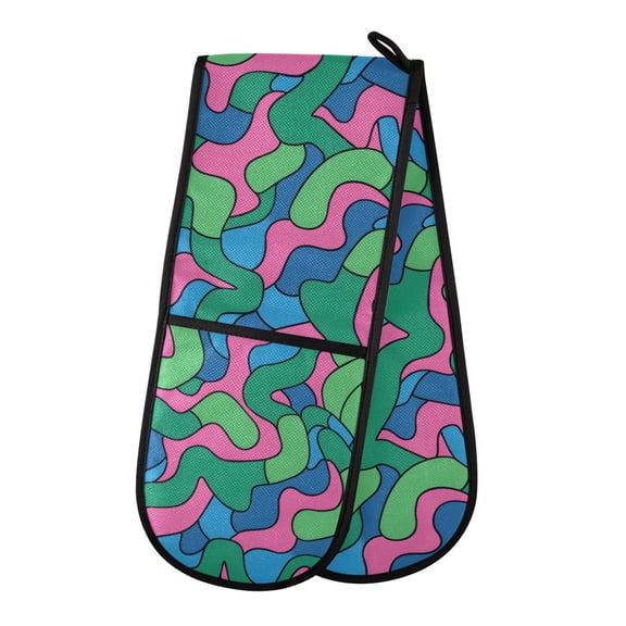 Dailycode Double Sided Oven Mitt with Loop Heat Resistant Kitchen Long Potholders 7" x 35" Twisty Bold Line