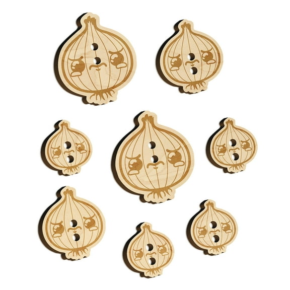 Cute Kawaii Sad Crying Onion Wood Buttons for Crochet Knitting Sewing DIY Craft - Various Sizes (8pcs)