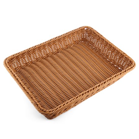 Countertop Vegetable Basket 40* 30* 7 cm Rectangle Imitation Rattan Bread Basket Woven Storage Basket For Fruit Food Vegetables - Dark Brown ()