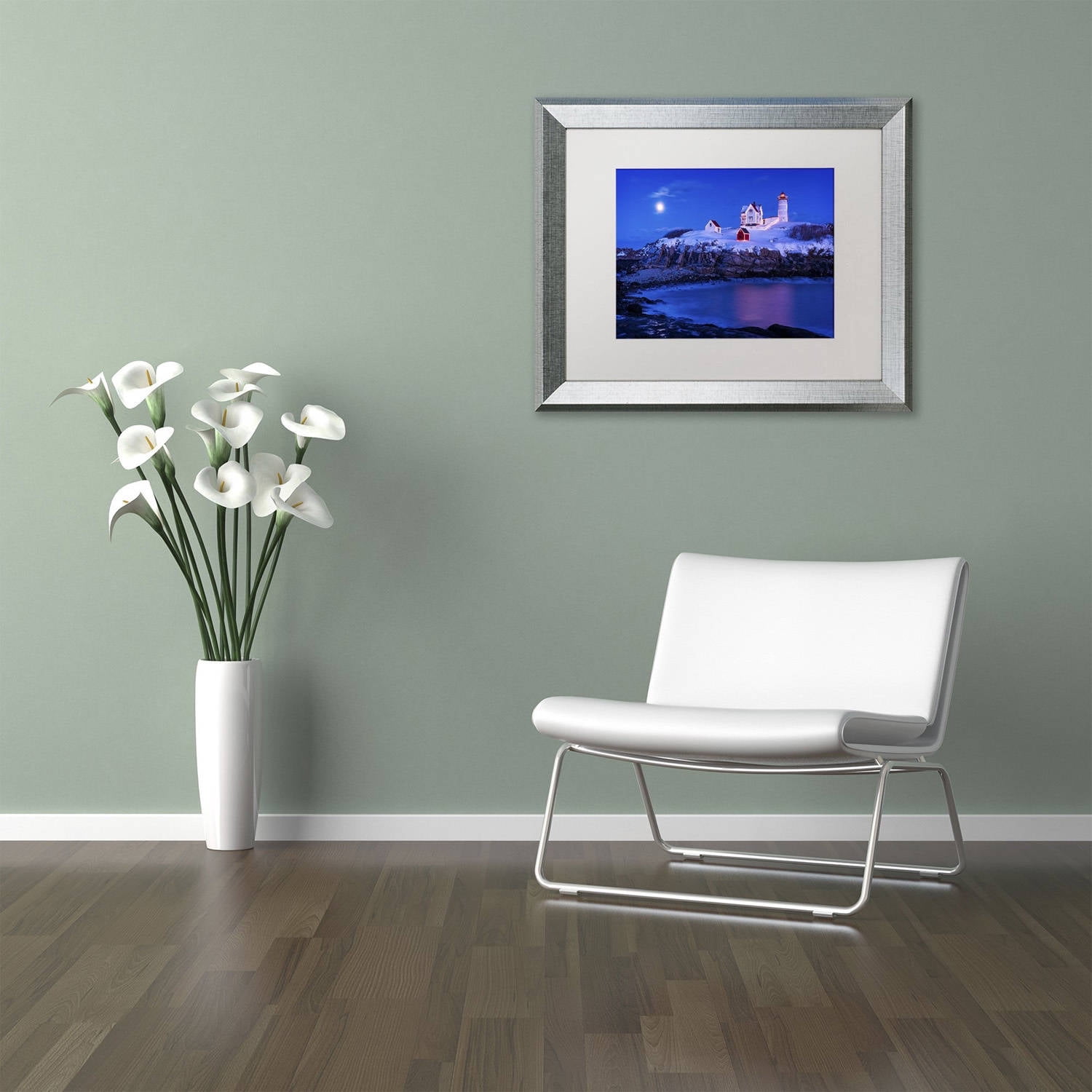Trademark Fine Art 'Christmas at Nubble' Canvas Art by Michael Blanchette Photography, White Matte, Silver Frame