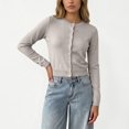 thumbnail image 6 of TOUMENY Women's Cropped Cardigan Button Down Round Neck Long Sleeve Knit Sweater Casual Slim Fit Lightweight Fall Winter Cozy Cardigans Gray XL, 6 of 7