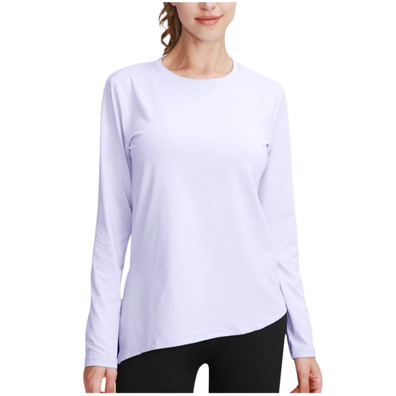 UYISJ Women's Long Sleeve Crew Neck Cotton T Shirt Classic Fit Shirt Soft Breathable Casual Tee Pullover Basic Tops White M