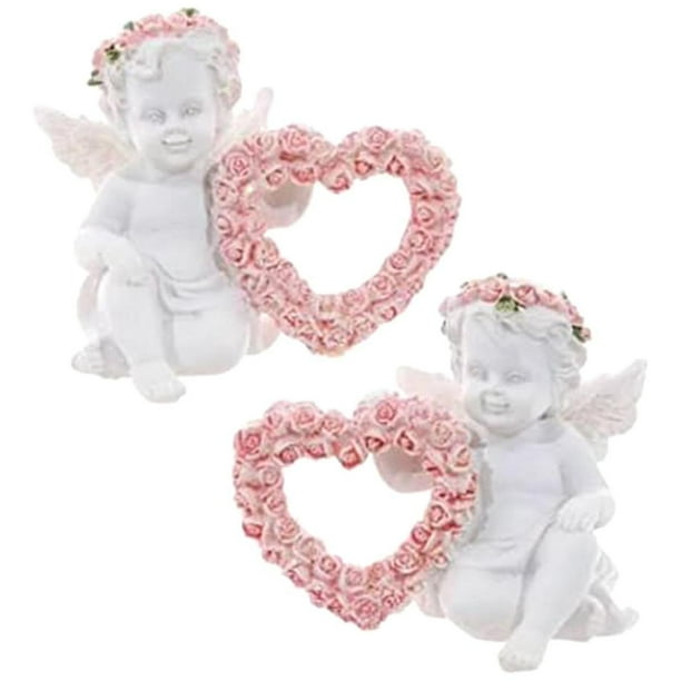Adornos de resina Estatua de resina de ángel con forma de corazón de amor Escultura de figura de corona para San Valentín