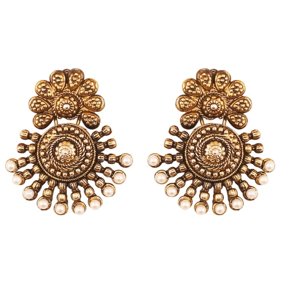 Sunsoul By Touchstone Handcrafted South India Faux Pearls Jewelry Antique Tone Earrings For Women.