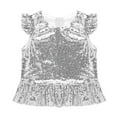 thumbnail image 3 of Kaerm Girls Sparkly Sequin Tops Short Flutter Sleeves Crewneck Glitter Blouse Shirt for Dance Party Silver 12, 3 of 7