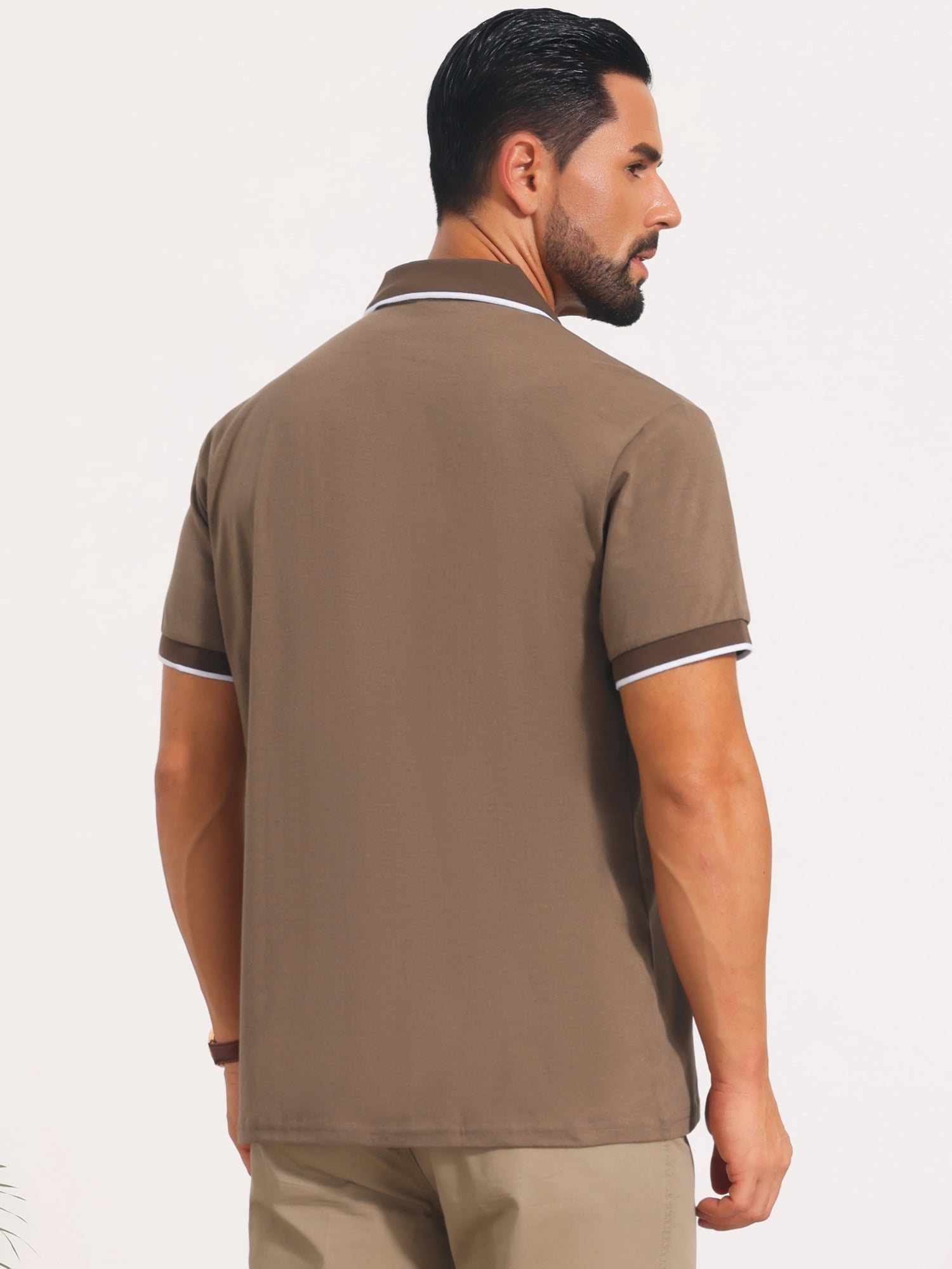 DARING DIVA Men's Contrast Trim Short Sleeve Button Closure Polo Shirts 2XL Khaki