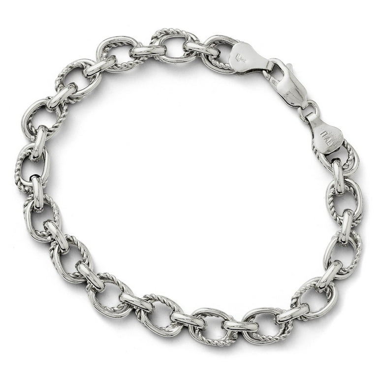 Leslie's 925 Sterling Silver Polished and Textured Link Chain Bracelet; 7.5 inch; for Adults and Teens; for Women and Men, Women's, Size: One Size