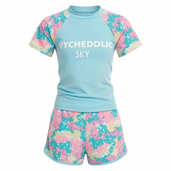 Little Girls Swimming Suit Sporty Two Piece Tankini Swimsuit Flutter Sleeve Ruffle Skirt Bathing for Kids Swimming Beach Swimwear