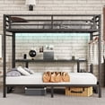 thumbnail image 2 of Black Metal Queen Over Twin XL Bunk Bed/Loft Bed with Desk, Shelves, LED, USB, Foldable into Sofa for Study, Work & Leisure, 2 of 9
