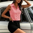 thumbnail image 4 of ClodeEU Women's Plaid Sleeveless Collared Button Blouse,Slim Fit Crop Top for Summer Hot Pink,Women's Plus XL, 4 of 7