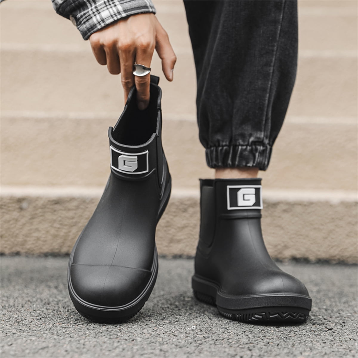AUXDIQ Rain Boots Men Short Ankle Women Waterproof Rain Shoes Outdoor Garden Shoes