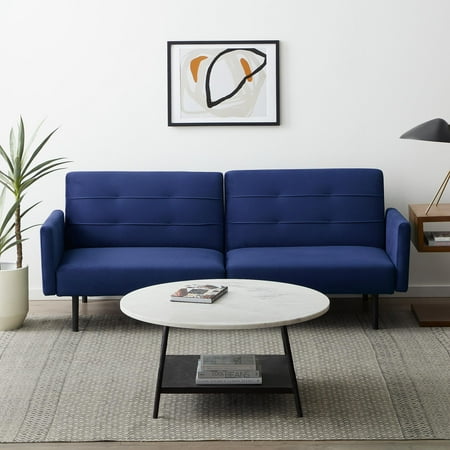 Mayview Sofa Bed with Buttonless Tufting and Removable Arms  Navy Velvet