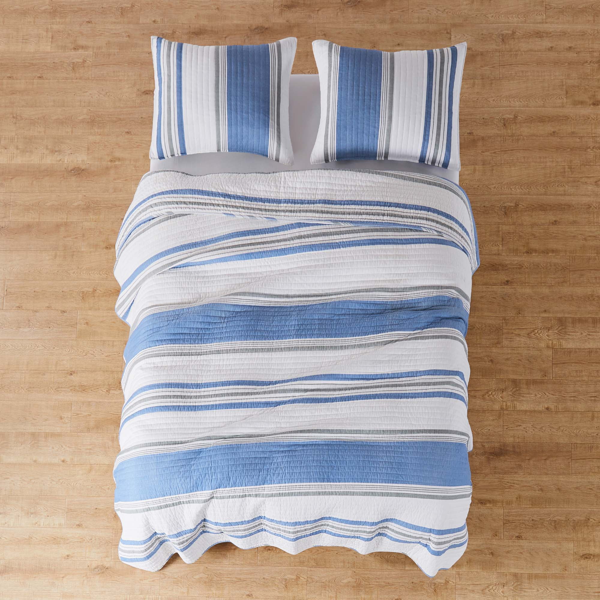 Levtex Home - St Bart Quilt Set - Twin Quilt + One Standard Pillow Sham - Nautical - Blue, Grey, and White - Quilt Size (68x86in.) and Pillow Sham Size (26x20in.) - Reversible - Cotton Fabric