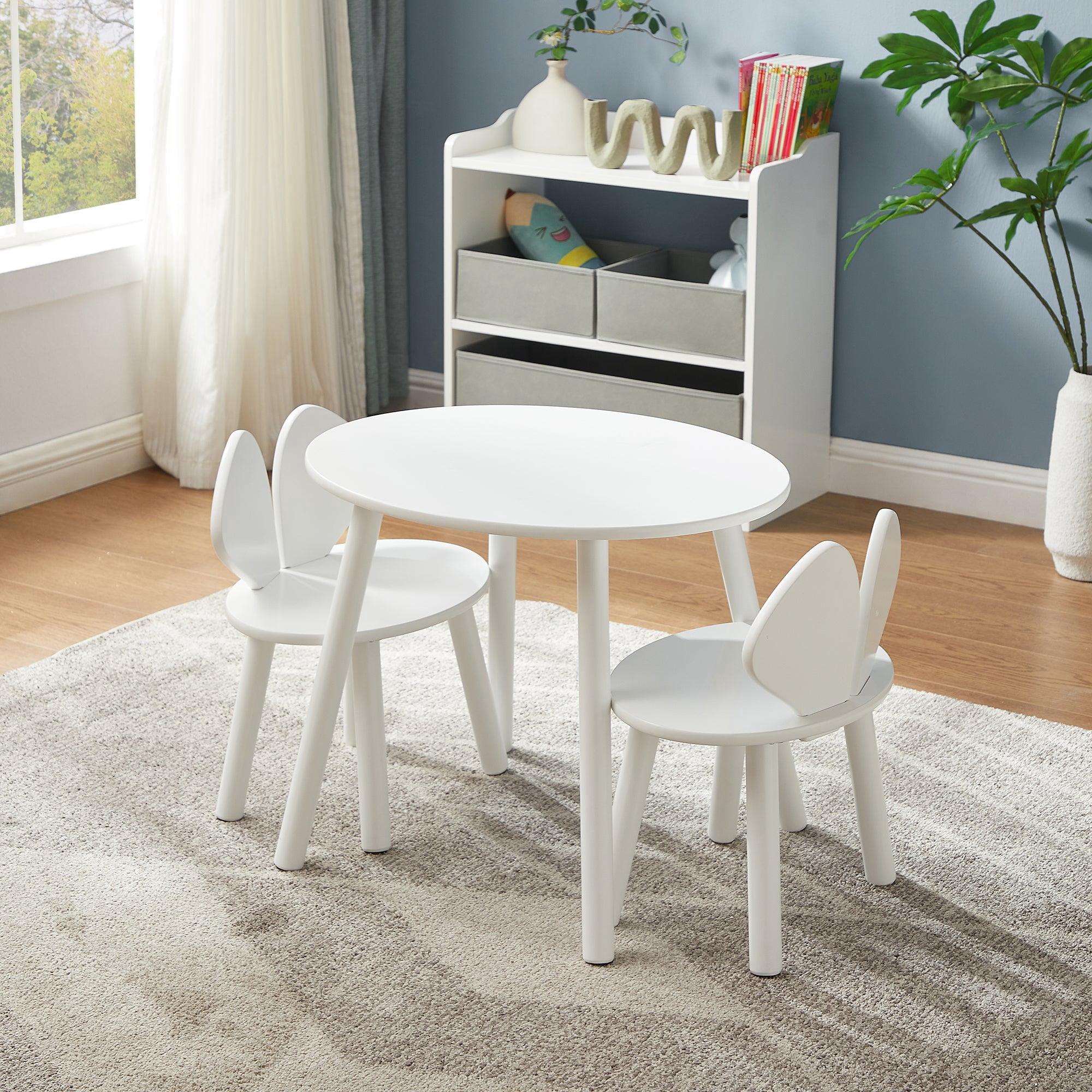 VECELO Kids Table and 2 Chairs Set, Toddler Wooden Activity Table and Chair Set for Ages 3-8, 23.6" L x 23.6" W Children Craft and Play Table Drawing Reading, White