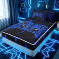 thumbnail image 2 of Erosebridal Blue Flame Controller Zipper Twin Comforter Sets with Fitted Sheet and 2 Pillowcases for Boys Men, Abstract Texture Honeycomb Zipper Bedding Set, Gamepad Reversible, 4 Pieces, 2 of 7