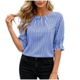 thumbnail image 2 of ClodeEU Women's Striped 3/4 Sleeve Blouse with Back Button ,Casual Loose Fit Shirt Blue,Women's Plus XL, 2 of 8