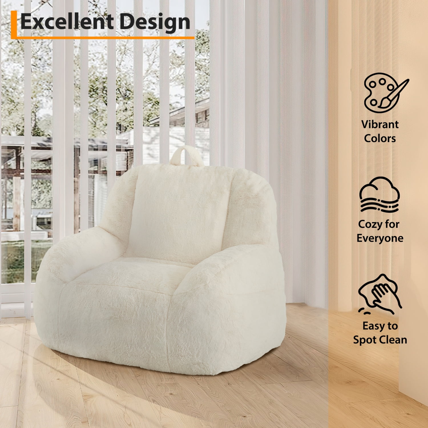 COZONY 39" Large Bean Bag Chair for Adults and Teens with High-Quality Filling, Versatile Sofa for Living Room, Basement, Game Room,white