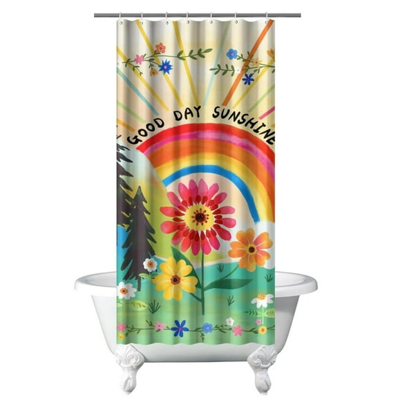 Vintage Floral Shower Curtain, Hippie Retro Colorful Abstract Bath Curtain with Hooks