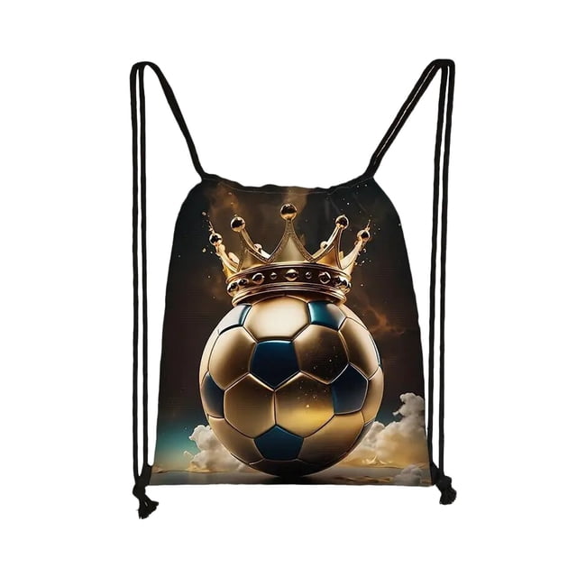 Soccer Print Drawstring Pouch for Men Sports Storage Bag Nylon Oxford Cloth 16.54 X 13.58 Inches
