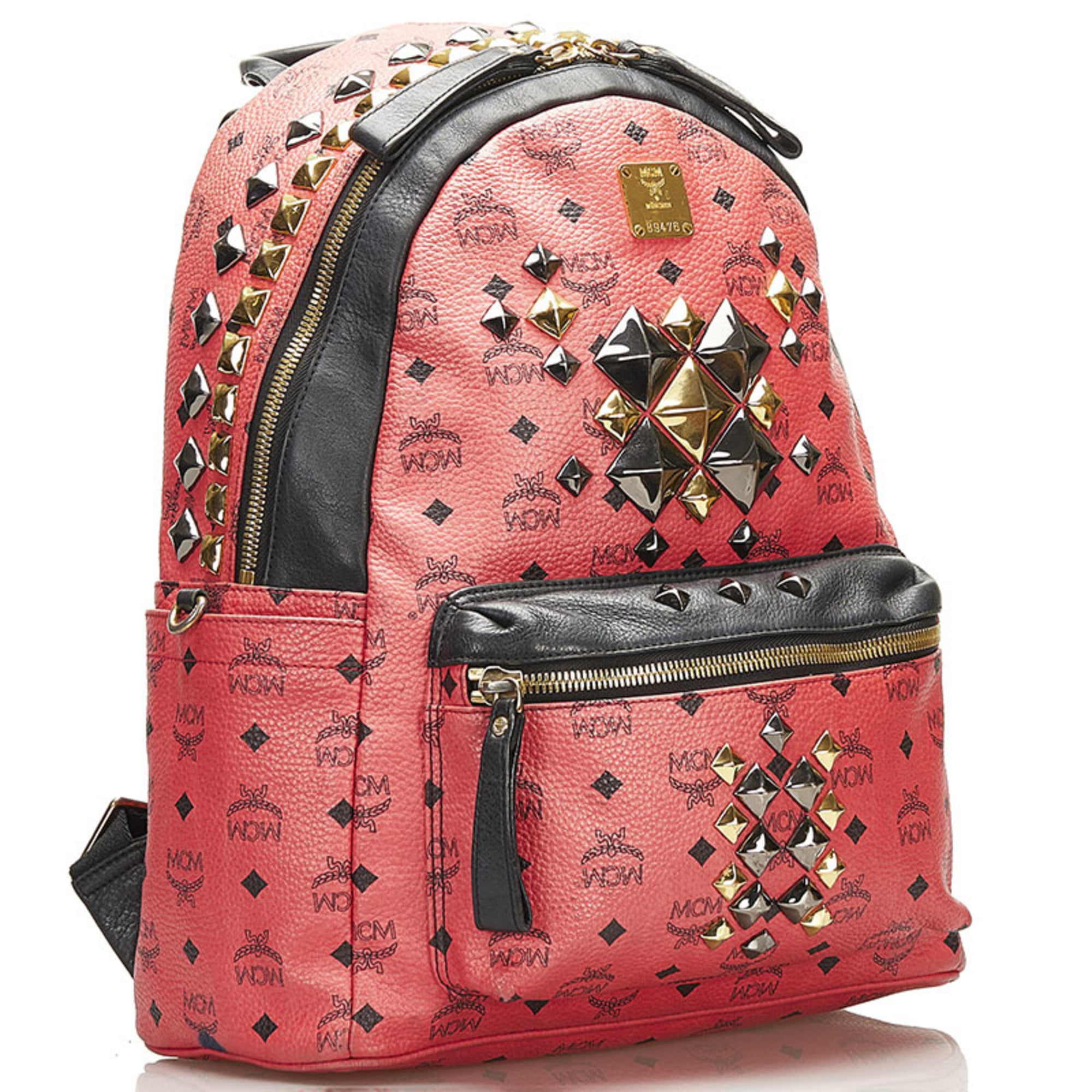 Authenticated Used MCM Visetos MMK8AVE62CO001 Women's Leather Studded  Backpack Black 