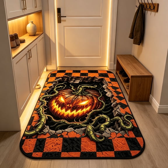 Zynviq Halloween Area Rugs Pumpkin 31.5" X 19.7" Throw Rug Polyester Multicolor Washable Rectangular Small Rug for Dorm