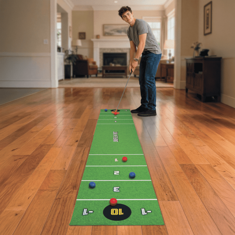 Shuffleboard Golf Game Set with Mat and Putters photo 7