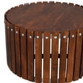 thumbnail image 3 of Myla 31 Inch Handcrafted Round Coffee Table with Vertical Planks, Iron Rivets, Dark Walnut Brown Acacia Wood- Saltoro, 3 of 7