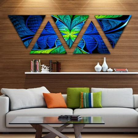 - DESIGN ART Designart 'Blue Green Fractal Stained Glass' Contemporary Triangle Canvas Art Print - 5 Panels