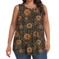 thumbnail image 2 of Aimik Women Large-Size Fashionable Floral Printed Tank Tops Summer Leisure Loose Round-Neck Sleeveless Brown Top for Women, 2 of 6