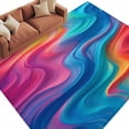 thumbnail image 2 of 6'x9' Area Rugs, Orange Pink Blue Moire Indoor Outdoor Area Rug for Living Room Bedroom, Minimalist Abstract Waves Washable Bathroom Rugs Kitchen Floor Carpet Mats Home Decor Aesthetic, 2 of 8