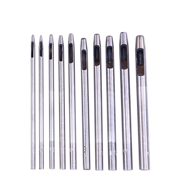 Juego de 10 punzones huecos redondos de 0,5 mm a 5 mm para trabajar el cuero, para correas de reloj y cinturones de cuero.