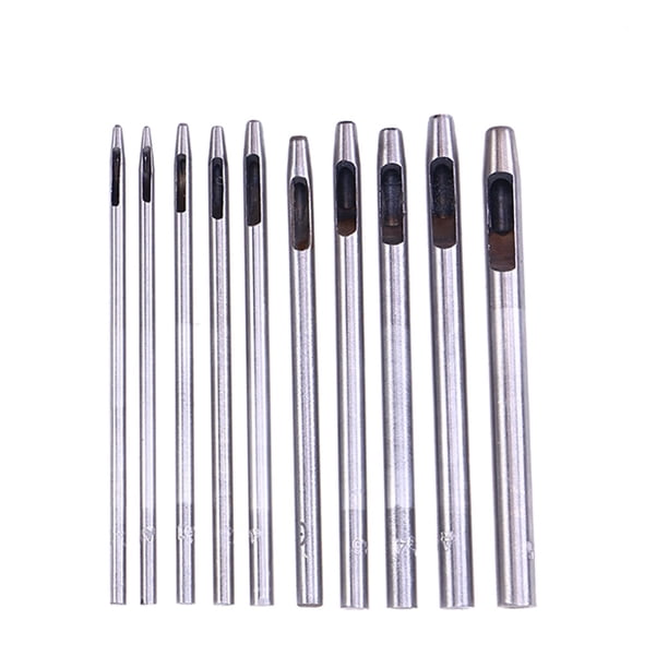 Juego de 10 punzones huecos redondos de 0,5 mm a 5 mm para trabajar el cuero, para correas de reloj y cinturones de cuero.