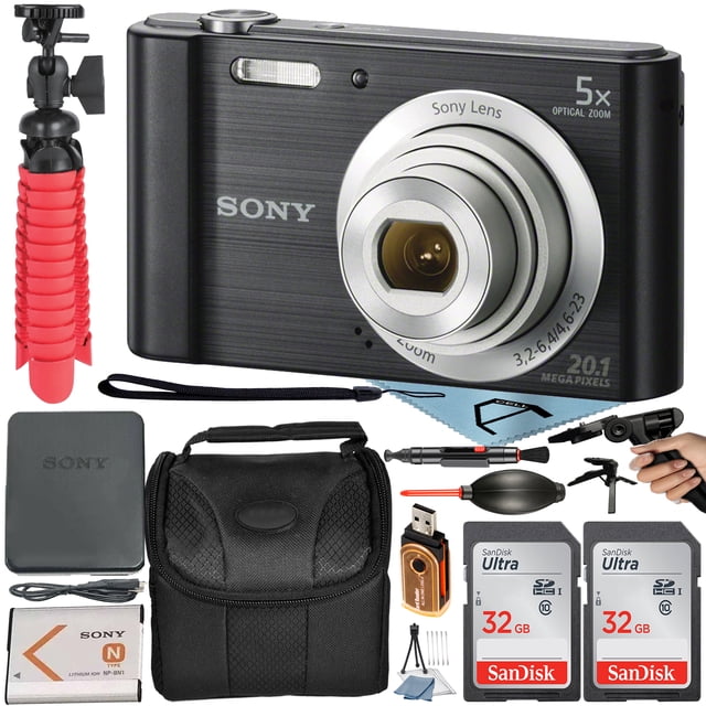 Sony Cyber-Shot DSC-W800 Cámara Digital (Negra) con Óptica 5x + 2 Pack 64GB SanDisk + Estuche + Trípode + Accesorio A-Cell
