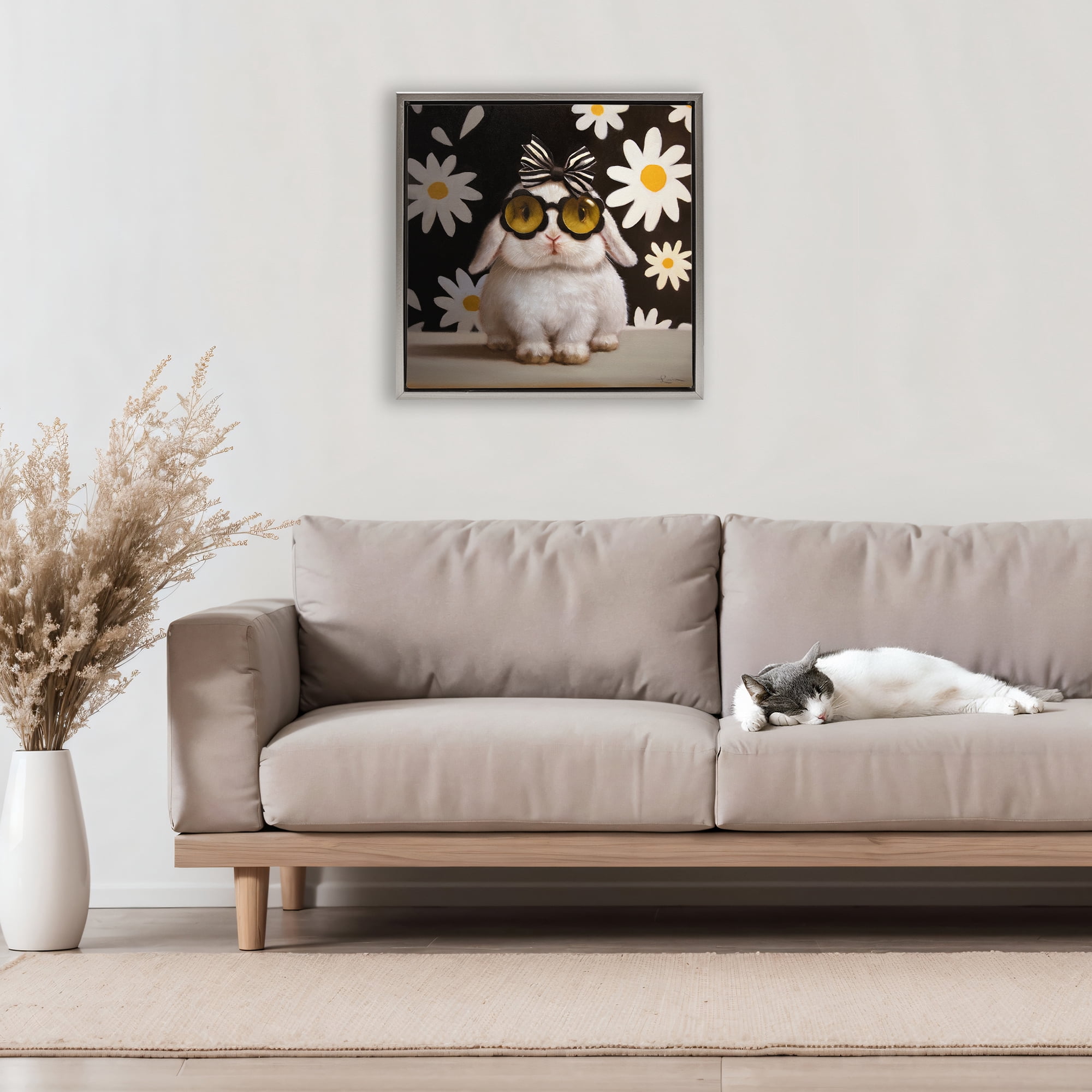 Stupell Industries Boopsie Daisy Bunny Gray Framed Floater Canvas Wall Art, design by Lucia Heffernan
