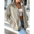 thumbnail image 5 of Winter Fleece Jacket for Women Zipper Stand Collar Casual Coats with Pockets Khaki L, 5 of 8
