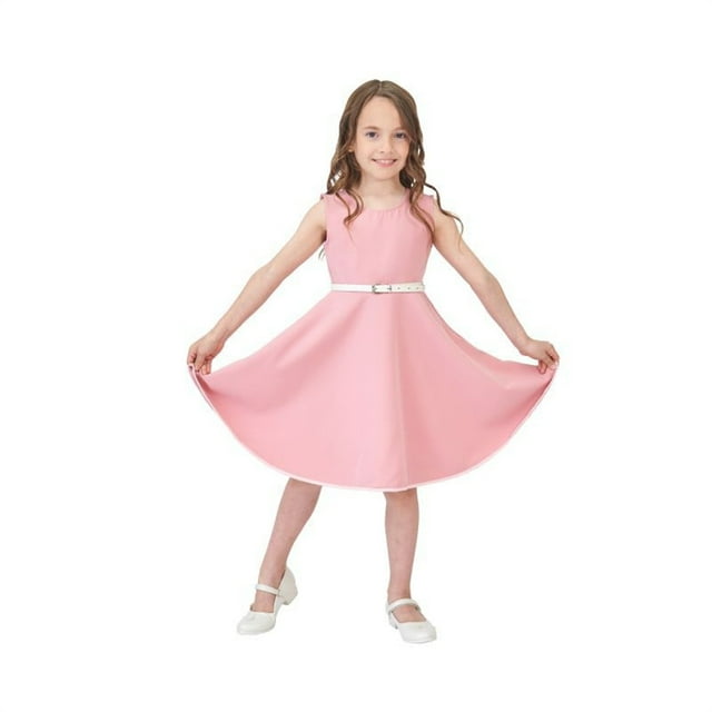 Robe Princesse Sans Manches à Volants Imprimée pour Filles Bébés Printemps Été avec Ceinture Robes Filles Rose 130/7 Y-8 Y