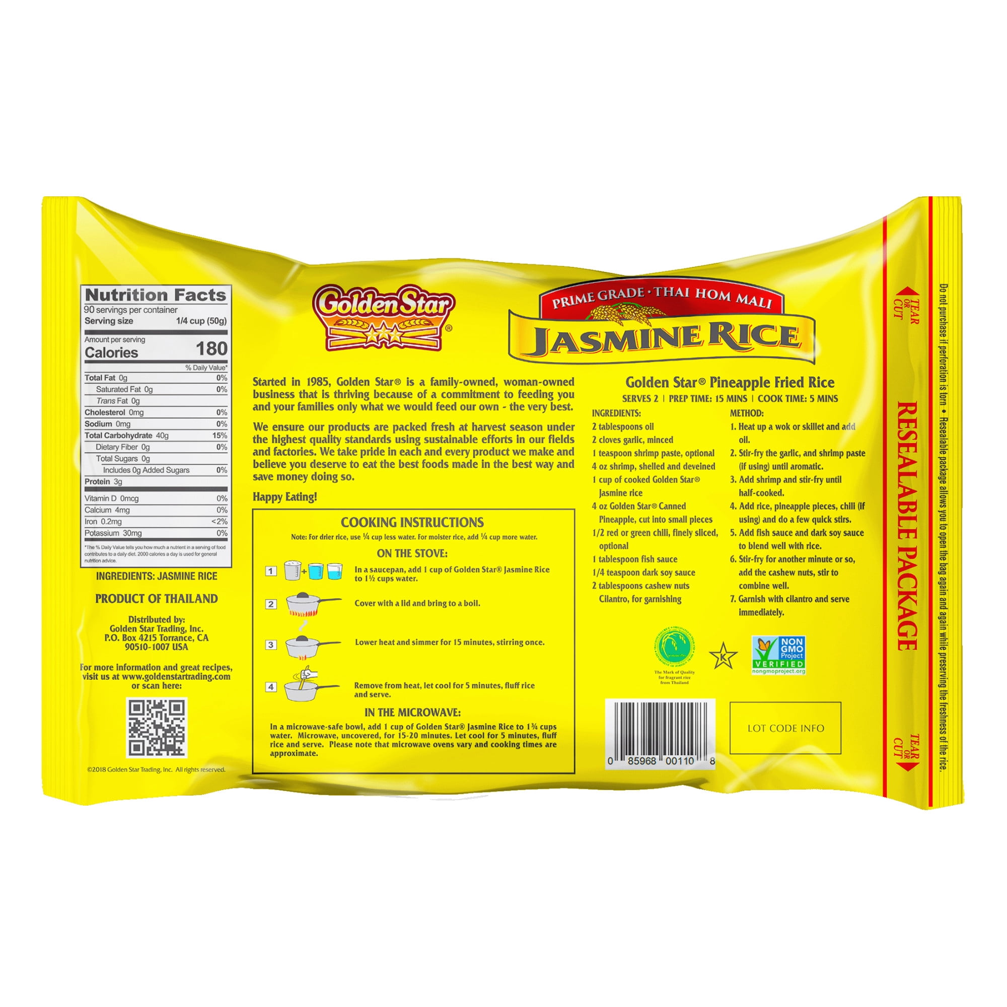 (4 pack) Golden Star Thai Hom Mali Jasmine Rice, 10 lbs