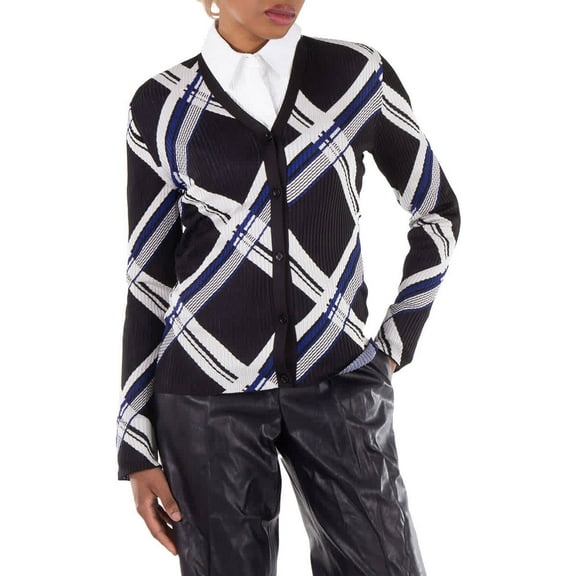 Burberry Check-Jacquard V-Neck Silk Cardigan, Size XX-Small