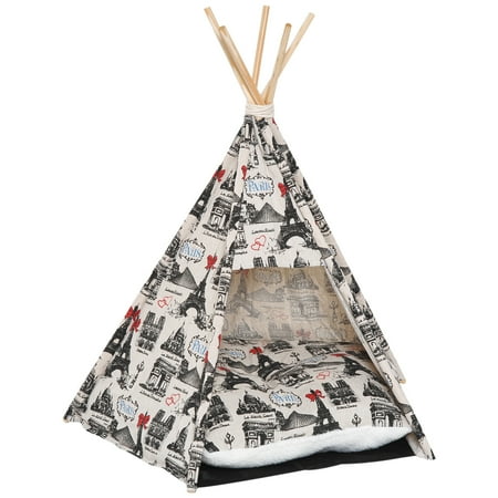 - PawHut Small Foldable Teepee Tent Pet Cat Dog Bed Washable with Cushion