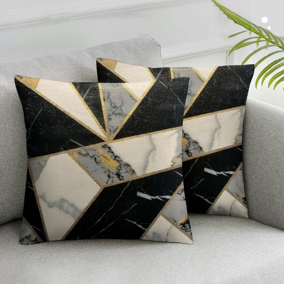 Acheng Golden Lines Throw Pillow Covers Set of 2 Mosaic Gold Black White Marble Texture Pillowcases Pillow Case Cushion Case Decorations for Sofa Couch Bed Chair White