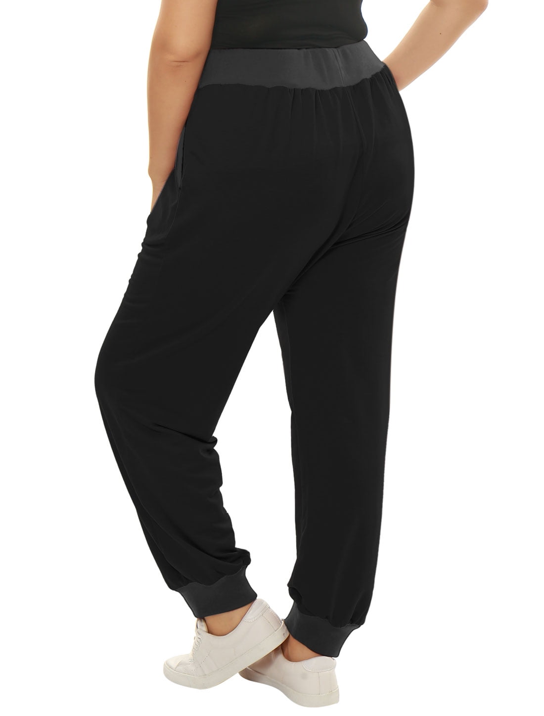 Unique Bargains Juniors' Plus Size Drawstring Waist Contrast Color Jogger Pants