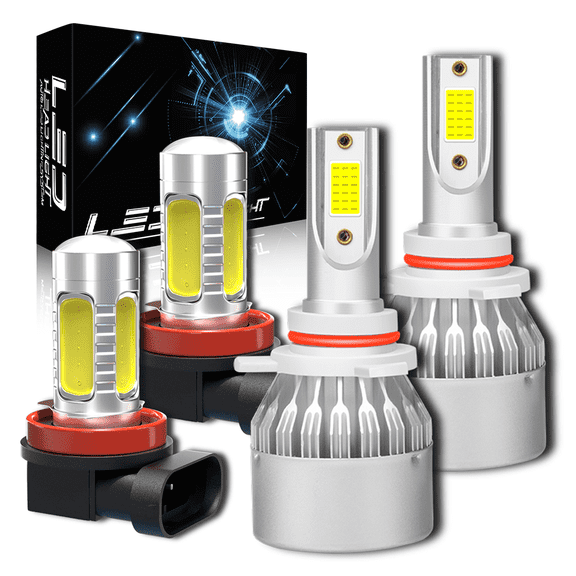 WVKVII 4x 9012 HIR2 H11 H8 H9 LED Headlight Bulbs High Low Beam Fog Light Conversion Kit White