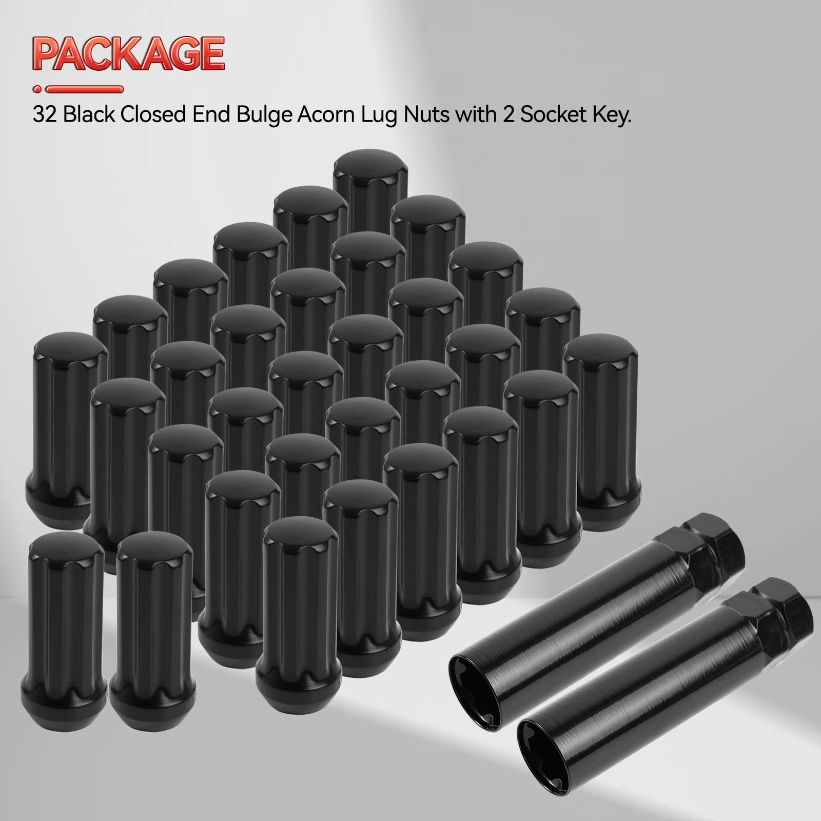 OEMASSIVE 32Pc 2" Black M14x1.5 Spline Lug Nut For Chevy Silverado 2500/3500 Ram 2500/3500