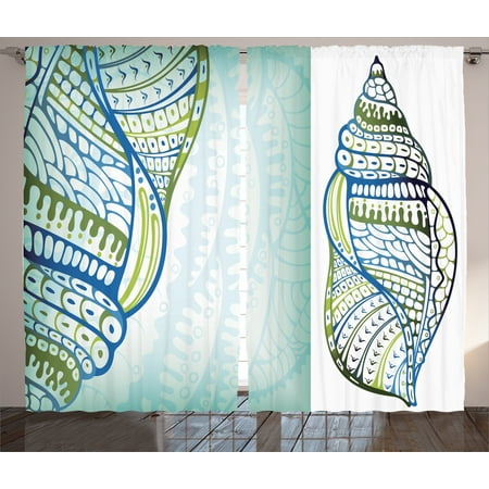Curtains 2 Panels Set Abstract Seashell Graphic On Ornate Coral