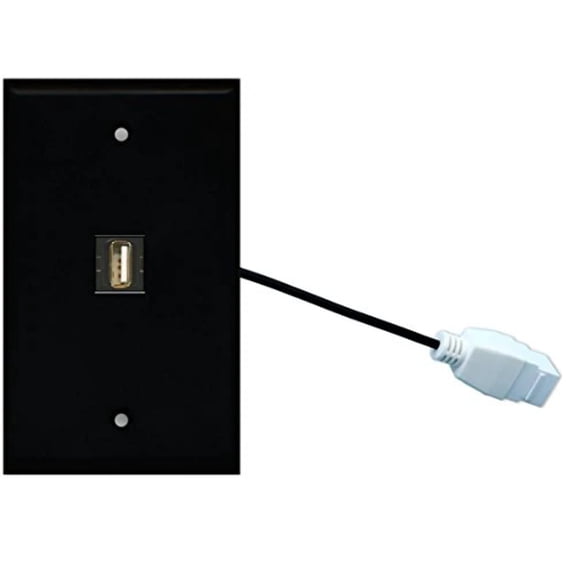 RiteAV (1 Gang Flat USB Wall Plate w/Female Pigtail Extension Cable Black