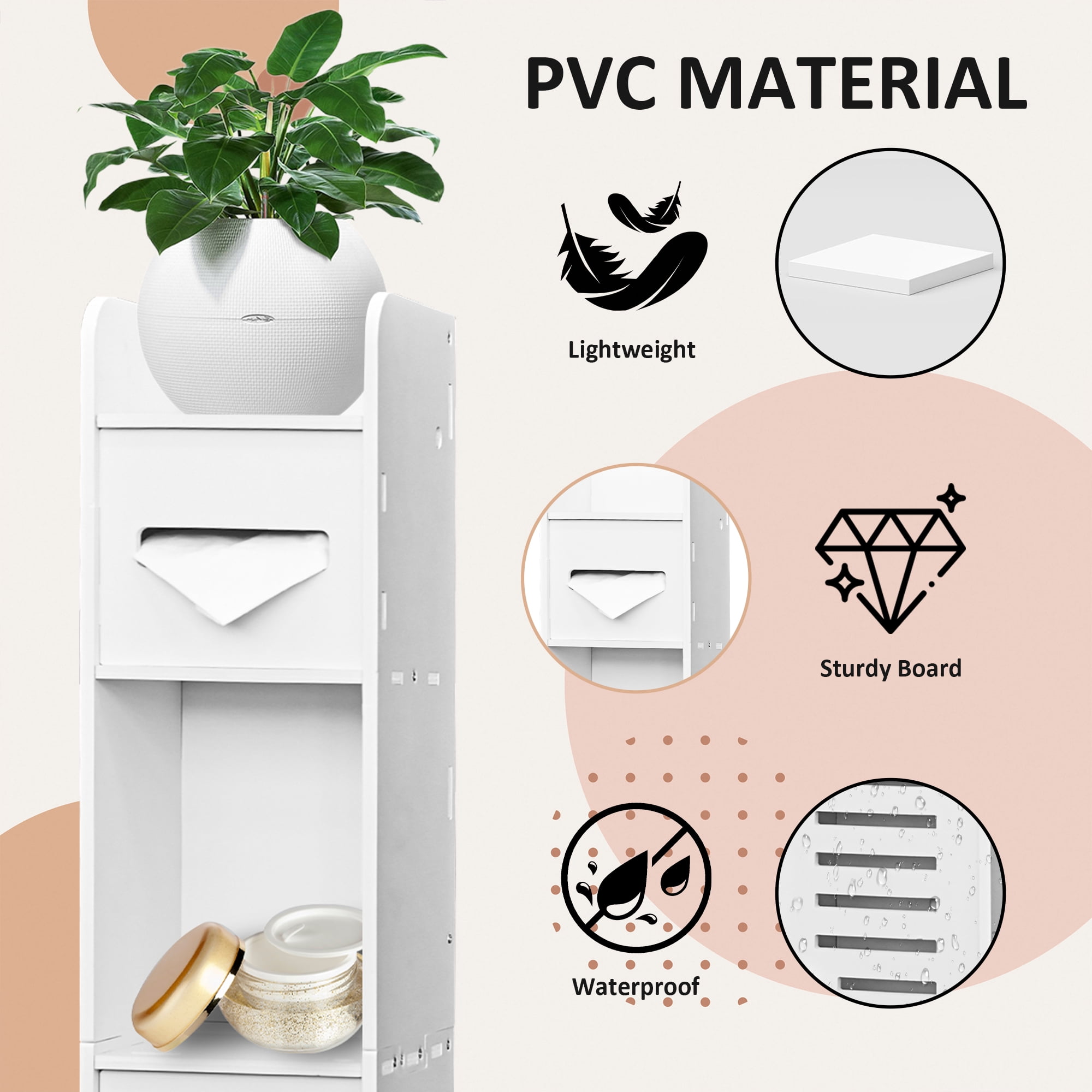 Vaparinckl Toilet Paper Holder Stand, Small Bathroom Storage Cabinet with Door & Shelves for Regular Rolls, Corner Space-Saving Organizer, White