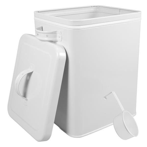 Supvox White Stainless Steel Flour Storage Canister with 1 Bucket and 1 Spoon, Airtight Kitchen Container for Baking Ingredients