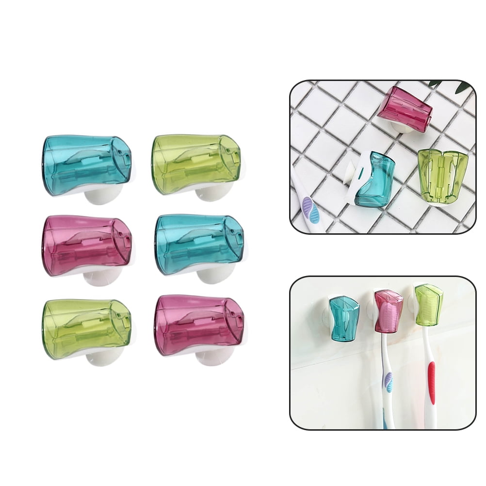 6Pcs Home Bathroom Wall Toothbrush Stand Suction Cup Design Toothbrush Holder