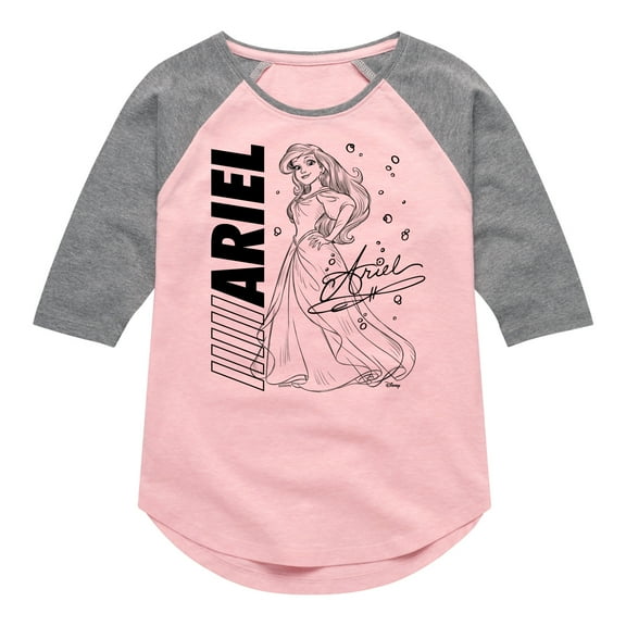 Disney Princess - Ariel Sketch - Toddler & Youth Girls Raglan Graphic T-Shirt