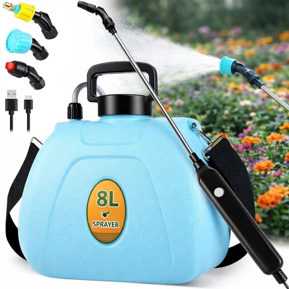 Merryhome Battery Powered Sprayer, 2.1 Gallon/8L Electric Garden Sprayer with USB Rechargeable Handle, 3 Nozzles, Telescopic Wand for Lawn and Garden